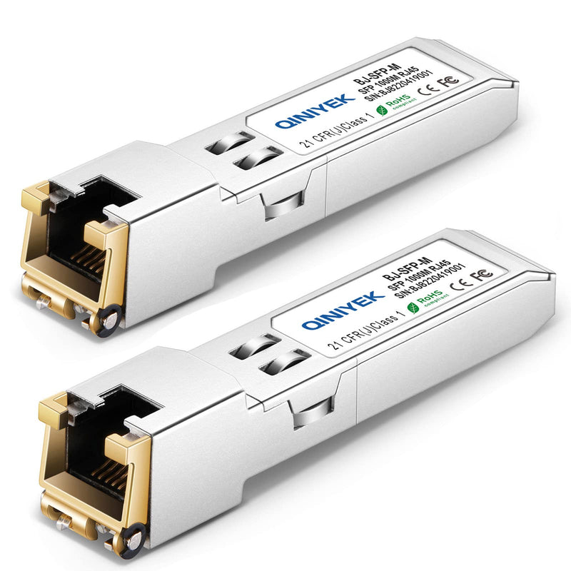 [Pack of 2] 1.25G SFP to RJ45 Module, 1000BASE-T Transceiver for Cisco GLC-T/SFP-GE-T, Meraki MA-SFP-1GB-TX, Ubiquiti UniFi UF-RJ45-1G, Netgear, Zyxel, D-Link TP-Link QNAP, Open Switch, 1000 m 1000M x2