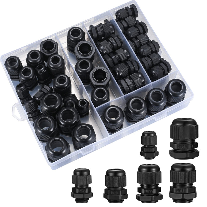 Pack of 50 Cable Glands Set, IP68 Waterproof Adjustable Cable Grommet, Black Adjustable Cable Connectors Cable Connectors Set - PG7/9/11/13.5/16/19/21 PG25/29/36/42/48/63 (Black)