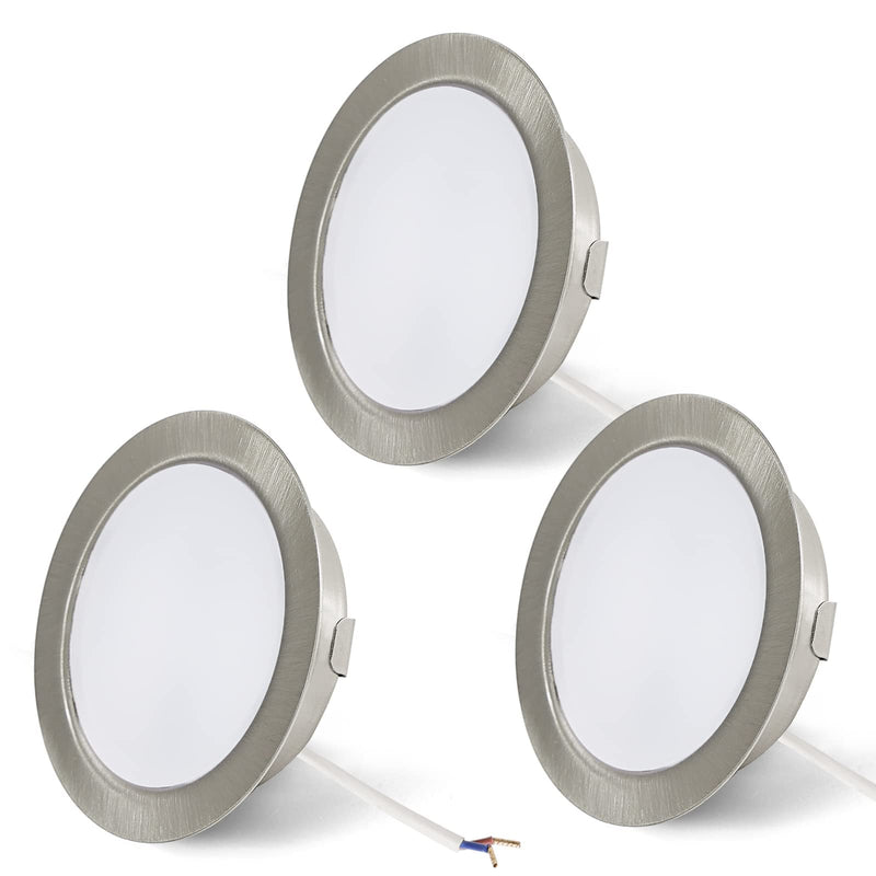 URing 3 LED recessed spotlights 12V warm white 3000K - dimmable 3.5W 300LM hole size 55-58mm and 15mm flat, recessed furniture light recessed spots ceiling spot for motorhome caravan nickel 3000K warm white