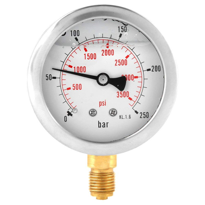 Nimomo hydraulic pressure gauge, 63 mm glycerin pressure gauge, hydraulic pressure gauge, 0-250 bar 0-3750 PSI pressure pressure gauge, glycerin pressure gauge for fuel, air, oil, liquid, water, G1/4 thread