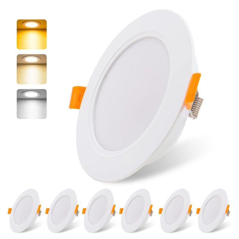 LED recessed spotlights 230V flat 9W set of 6, DA LIGHT radiant LED recessed lights, bathroom LED spot 3000/4000/6000K, ceiling spotlight IP54 for bathroom, living room, kitchen, bedroom (white x 6) white x 6
