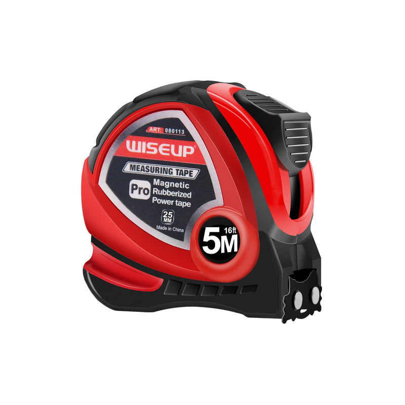 WISEUP Tape Measure 5 m, Metric and English Standard Tape Measure, Magnetic Self-Locking Tape Measure 5 m, Anti-Fall ABS Shell, with Belt Clip, Carpenter's Tool Measuring & Plan Tools 0 m red