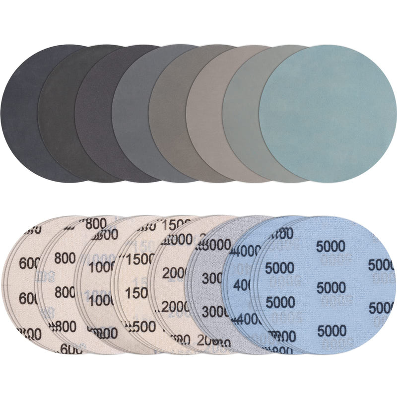 JatilEr Pack of 24 sandpaper 125 mm Velcro, grain size 600/800/1000/1500/2000/3000/4000/5000 sanding pads round without hole wet dry sanding discs eccentric sander sanding paper set for metal wood