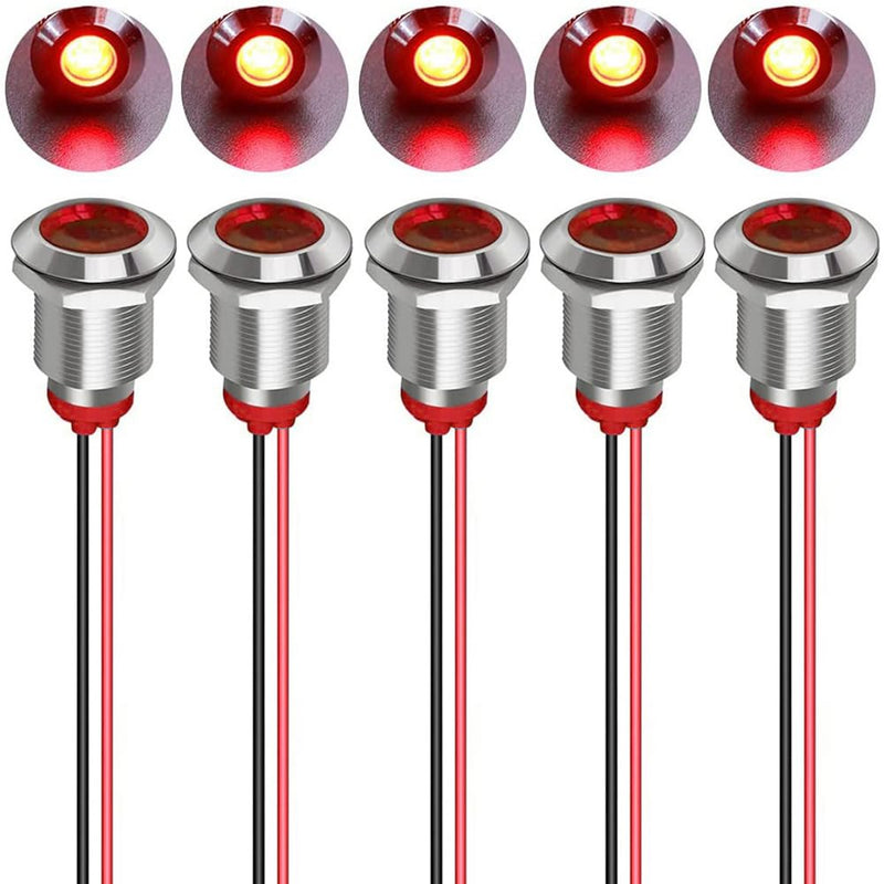 Formed 5pcs 12mm 230VAC LED Metal Indicator Light Waterproof Signal Lamp (Red) Red-230v