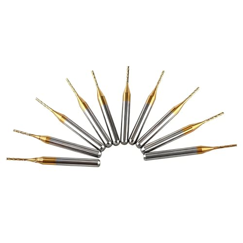 Milling Cutter 1 mm, 10 Pieces 1/8 Inch Shank End Mill, Titanium Coated Cutter Set Carbide CNC Cutter PCB Engraving Bits, for Milling Holes, Grooves and Edges