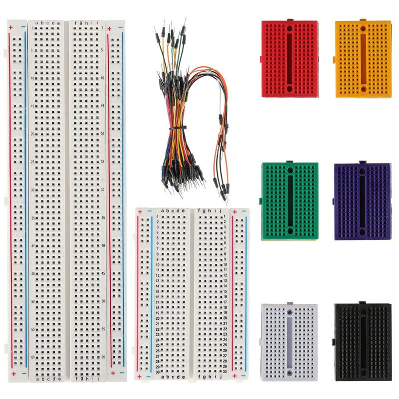 BOJACK Breadboard Kit Solderless Breadboard 1 Pcs 830 Points & 1 Pcs 400 Points & 6 Pcs 170 Points Mini Breadboard & 65 Pcs Flexible Breadboard Jumpers (4 Values 73 Pieces) Kit 2