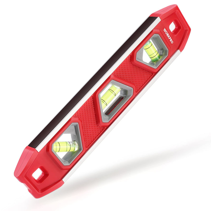 WORKPRO spirit level magnetic 23 cm, mini spirit level torpedo spirit level with 3 levels 45°/90°/180°, impact-resistant block level, aluminum frame, strong magnet, can be read from above, for construction professionals