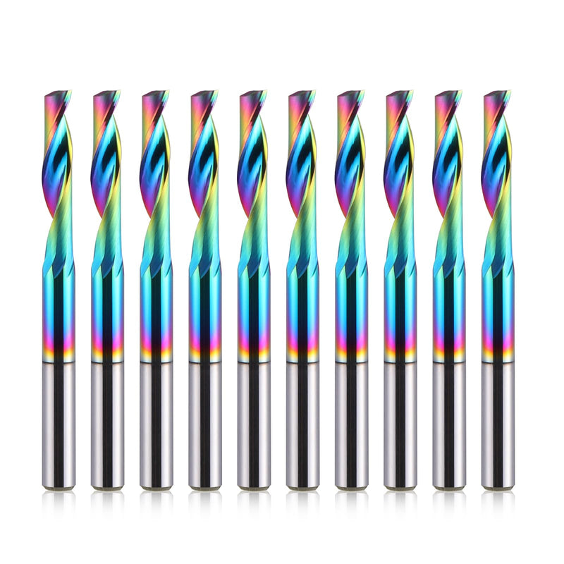 EU_HOZLY Single Groove CNC Router 1/8" Shank 1/8" Cutting Diameter 15mm (0.59") Cutting Length Solid Carbide End Mill DLC Coating Cutter for Aluminum 10 Pack