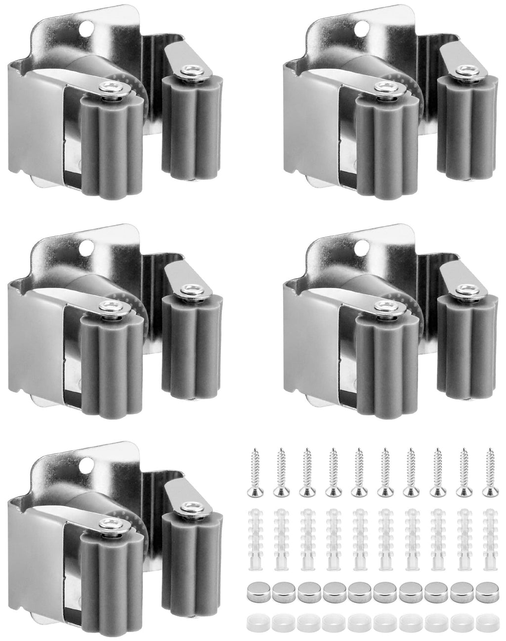 QWORK® Pack of 5 broom holder, stainless steel tool holder, garden tool hanging, for bathroom, kitchen, office, closet, garden, garage 5 pieces