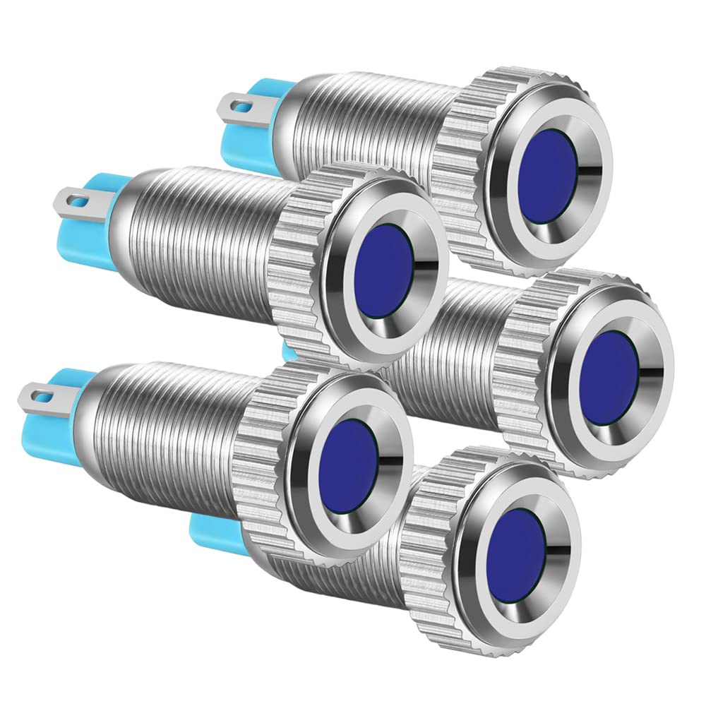 Gebildet 5pcs 8mm 12V-24VDC Nickel Plated Copper Waterproof LED Indicator Light(Blue) Blue