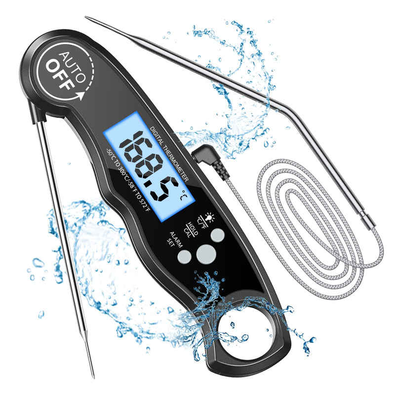 CIRYCASE Digital Meat Thermometer, Instant Read Roasting Thermometer | External Probe with 2 Long Probes & Magnet Grill Thermometer, Alarm Function, Thermometer Laboratory Thermometer for Kitchen