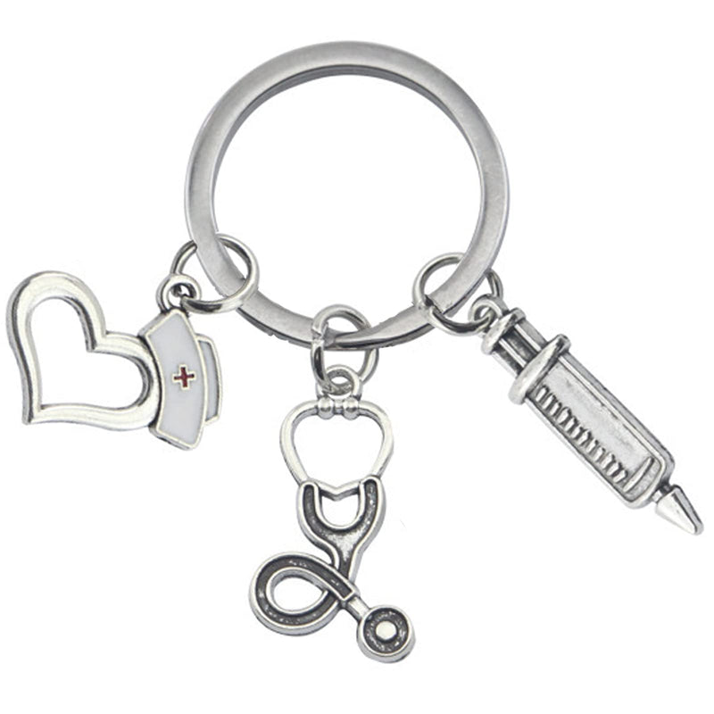 ZoeTekway 2 Piece Set Three Piece Keychain Set with Creative Combination (Stethoscope, Syringe, Nurse Cap), Medical Student Gifts, Nurse Gifts