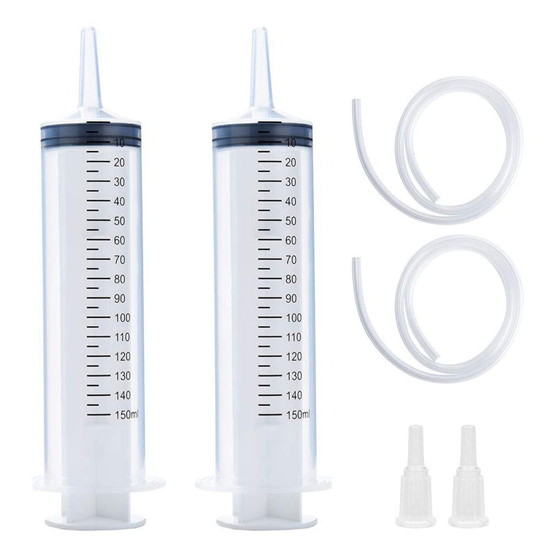 Plastic syringe, 2 pieces 150ML syringe set with hose for science laboratories, factories and daily use 150 ML