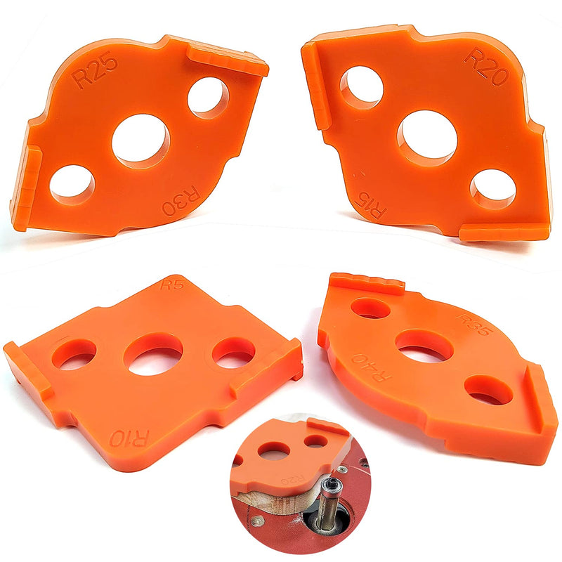 Pack of 4 milling templates for router, radius jig router templates, for hand edge trimmer, engraving machine, woodworking tool (R5 R10 R15 R20 R25 R30 R35 R40) orange