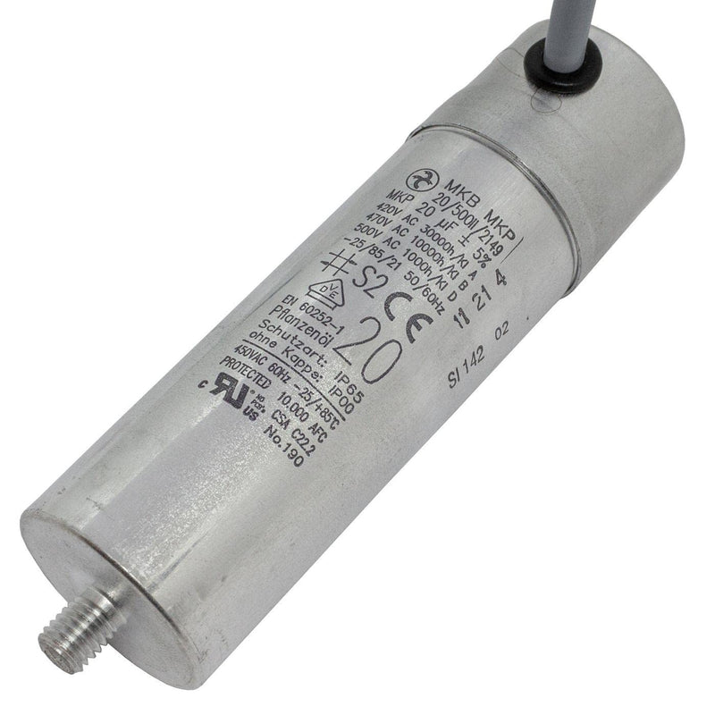 Lumonic starting capacitor Hydra MKP-500 20-C [incl. Cable 40cm] | Motor capacitor 20µF 470V 35x120mm I Capacitor with high-quality metal housing