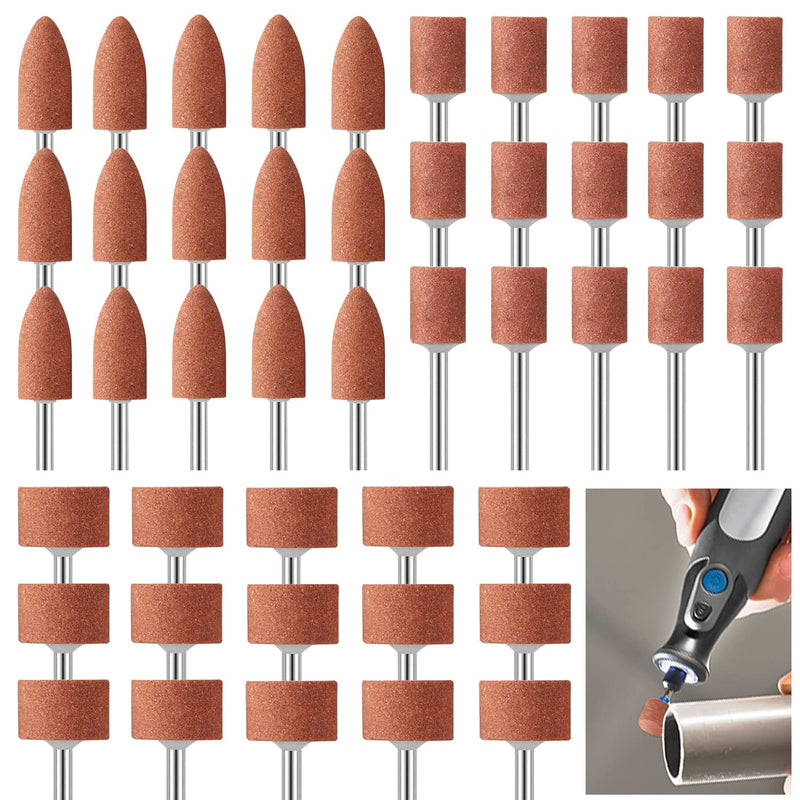 Corundum Grinding Point 3 mm Shank Grinding Mandrel Mounted 45 Pieces Grinding Polishing Head Grinding Attachments for Drill Abrasive Grinding Points for 1/8" Shank for Sharpening Grinding Polishing Accessories