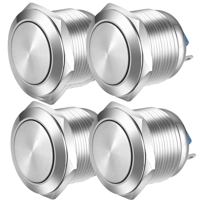 Gebildet 19 mm Flat Head SPST Momentary Push Button Waterproof, Self-Resetting Stainless Steel Push Button, Solder Pin Connections DC 6V/12V/36V/48V, AC 110V/230V 3A, 1NO 19 mm flat head, momentary