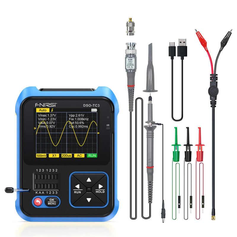 WANGCL TC3 - 3 in 1 Portable Oscilloscope ESR Tester 2.4" TFT Display 1500mA Mini Digital Oscilloscope 200kHz Bandwidth and 2.5MS/s Sampling Rate