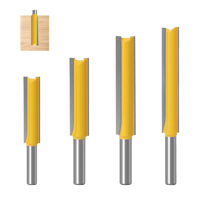 Pack of 4 cutters for routers, 8 mm shank, extra long flush cutters, for wood cutters, cutting, groove milling (72 mm, 83 mm, 96 mm, 109 mm)