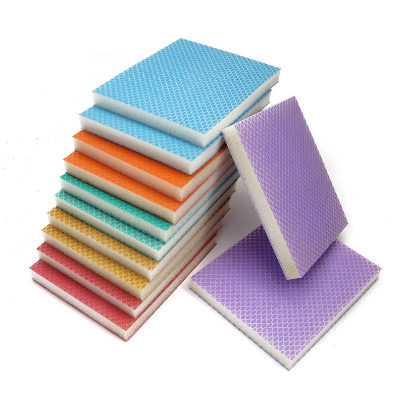 Sanding Sponges, 12 Pack Soft Flexible Wet Dry Sandpaper Hand Sanding Blocks PU Foam Sanding Pads for Wood Crafts Drywall Metal Paint Car Body Repair Ceramics