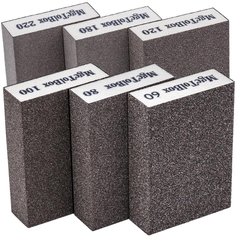 Pack of 6 Sanding Sponges, 6 Different Sanding Sponge Wood, Washable and Reusable, Sanding Block Emery Paper Set Suitable for Polishing Various Materials 6 Mix Grit