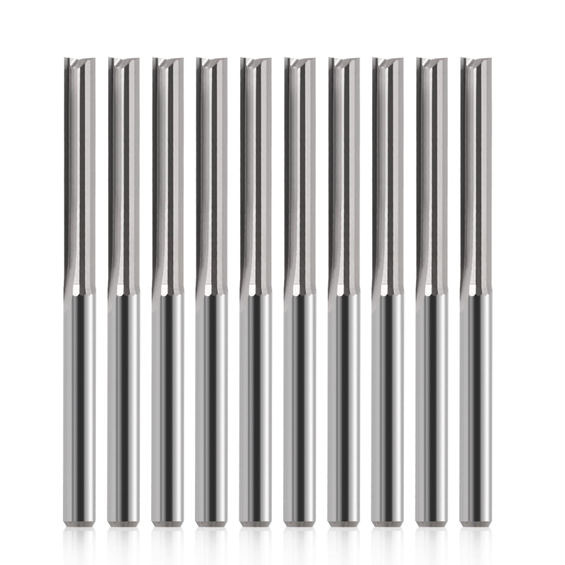 EU_HOZLY CNC Router 1/8" Straight Cutter 1/8" Shank Straight Groove End Mill 2 Groove Cutter Cutting 22mm CEL/45mm OAL for MDF PVC Acrylic Chipboard Wood Pack of 10