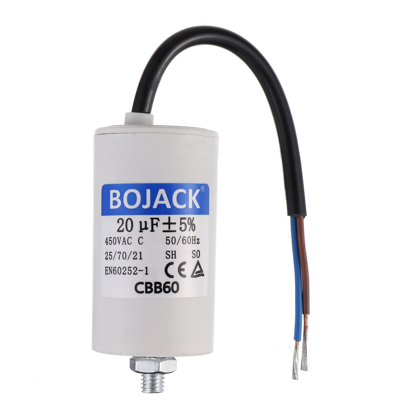 BOJACK 20uF 450V motor running capacitor 40x73mm starting capacitor Motor starting capacitor with capacitor with lead wire M8 with nut Suitable for most motors.