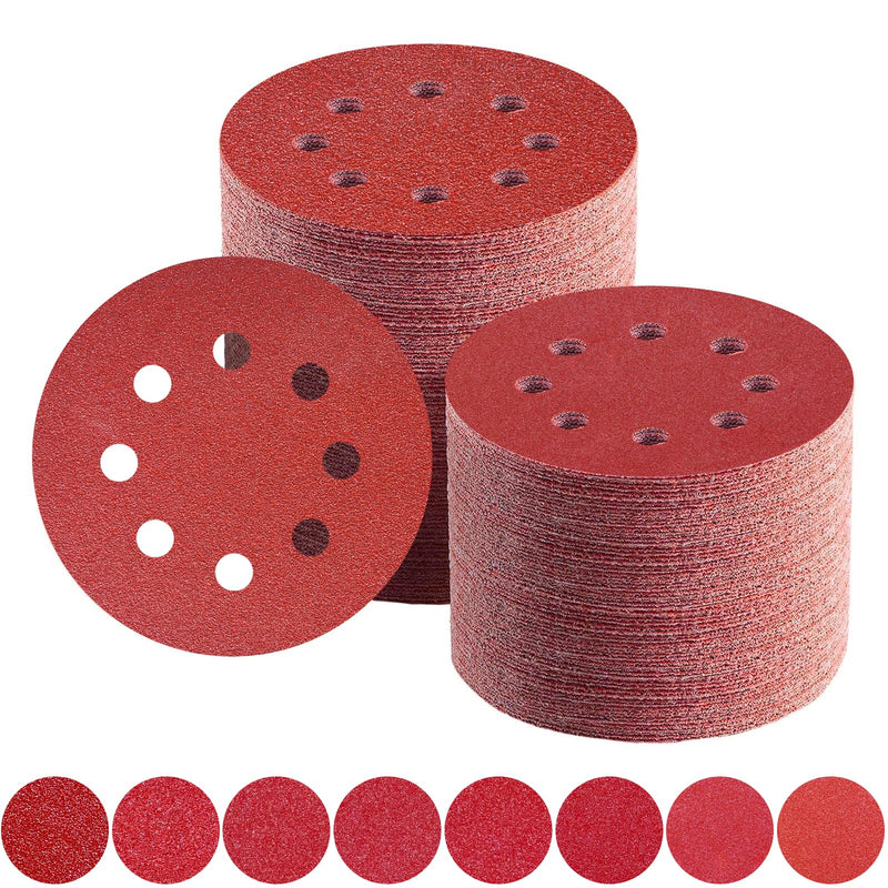 Sandpaper 125 mm Velcro 10 x 40/60/80/100/120/150/180/240 grit 8 hole sanding discs set for eccentric sanders (80 pieces) mixed grit