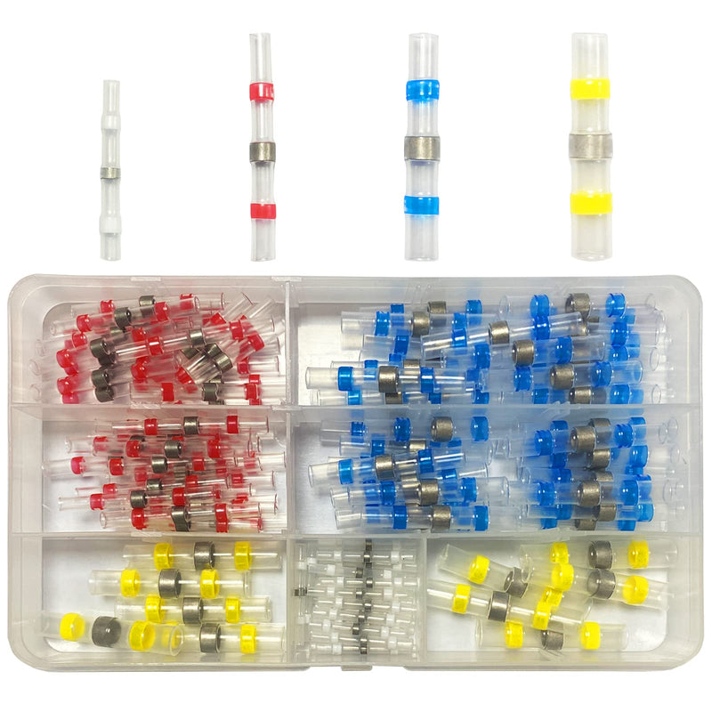 Newaner 120 pieces cable connectors waterproof insulated, 4 sizes 26-10AWG solder connectors with heat shrink tube, crimp/butt connector/shrink connector for electronics industry, shrink ratio 3:1