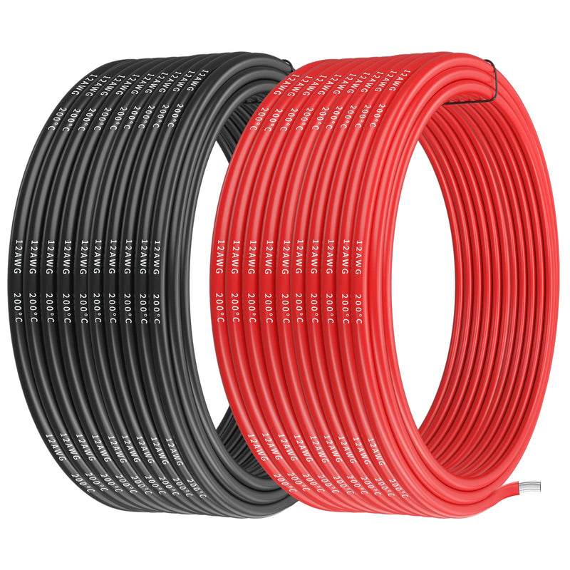 Makerfire 12 Gauge Silicone Wire, 12AWG Electrical Cable 32.8ft/10m, 16.4ft/5m Black and 16.4ft/5m Red, Flexible 680 Strands 0.08mm Tinned Copper High Temperature Wire for RC Car, Marine and 5m*2