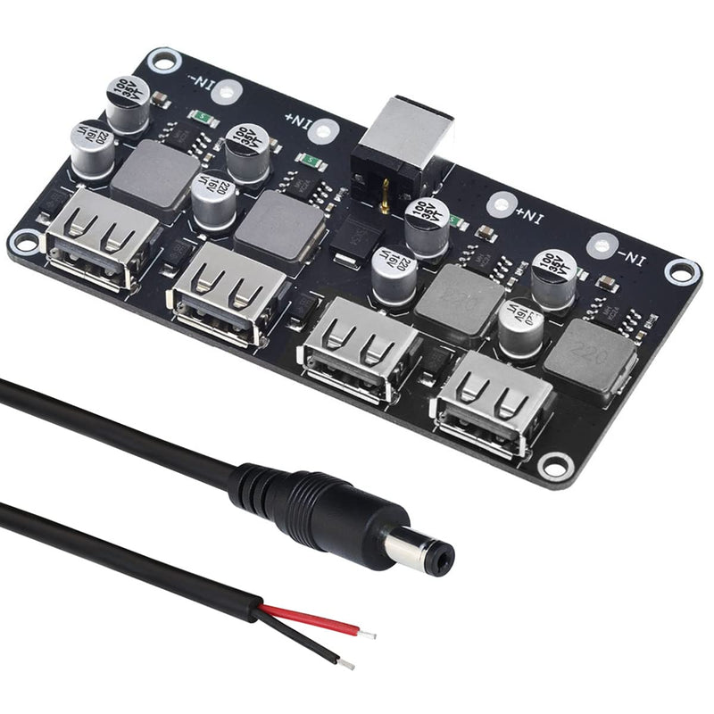 DAOKAI 6-32V 9V 12V 24V to 5V Fast Charging Module 4 Port USB QC3.0 QC2.0 DC-DC Buck Converter Step-Down Fast Charging Board with USB Cable, 24AWG Wire 4-Port USB