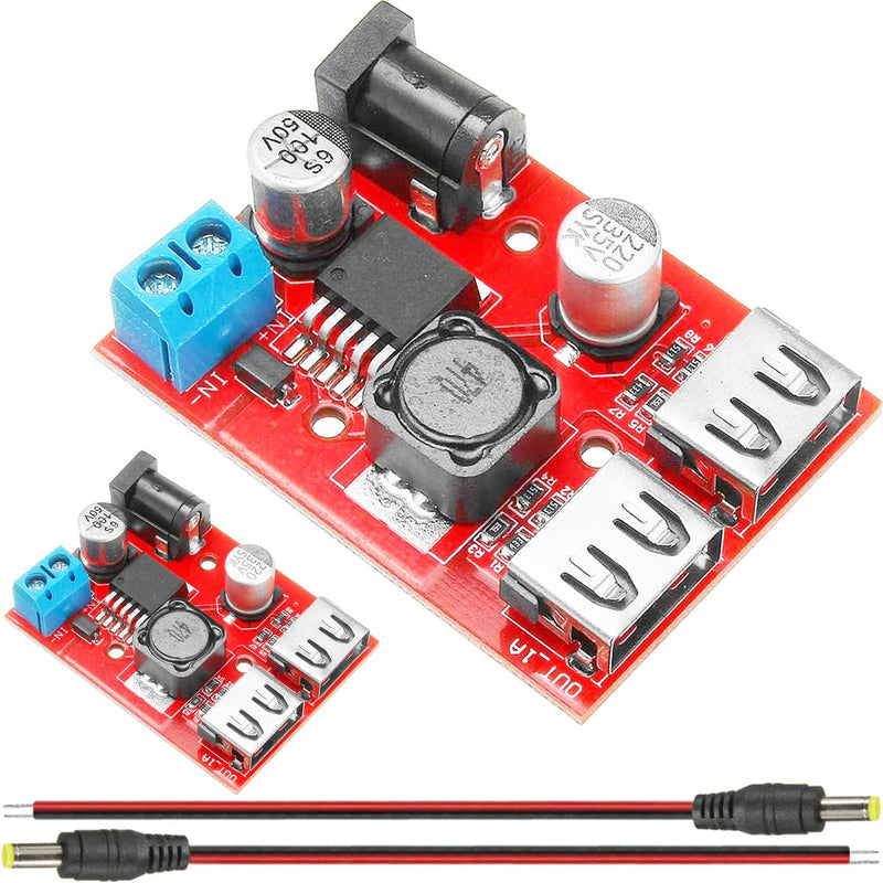 Dual USB Power Supply Module 2 Pieces DC-DC Step Down 9V/12V/24V/36V to 5V 3A Buck Car Charger Solar Voltage Converter Module 150kHz