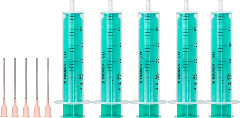 MedixX 5 piece syringe set with blunt needle various sizes for hobby and DIY - syringes individually sterile packed (5x 20ml syringe & 5x cannula) 5x 20ml & 5x cannula
