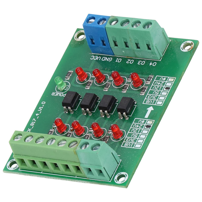 Fyearfly Optocoupler Isolation Card, 4-Channel Optocoupler Isolation Module 24V to 5V PLC Signal Level Voltage Converter Electrical Component, for Pnp to Npn Conversion