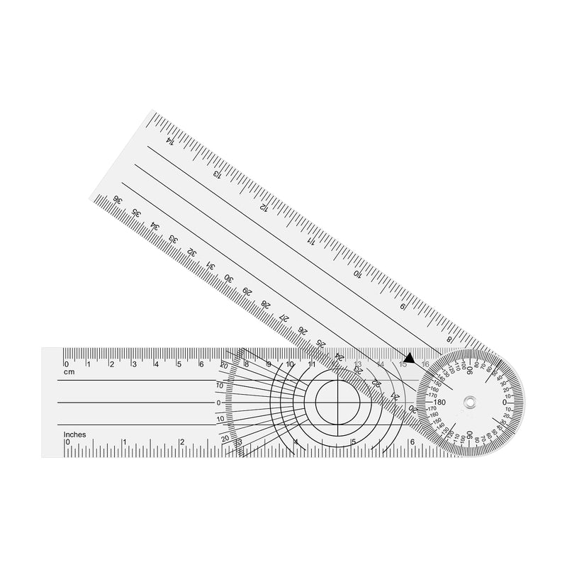 Catelves protractor, goniometer physiotherapy, PVC medical protractor 360° angle transparent joint knife 38 cm spinal ruler angle ruler for physiotherapy, sports therapy A-1 piece protractor