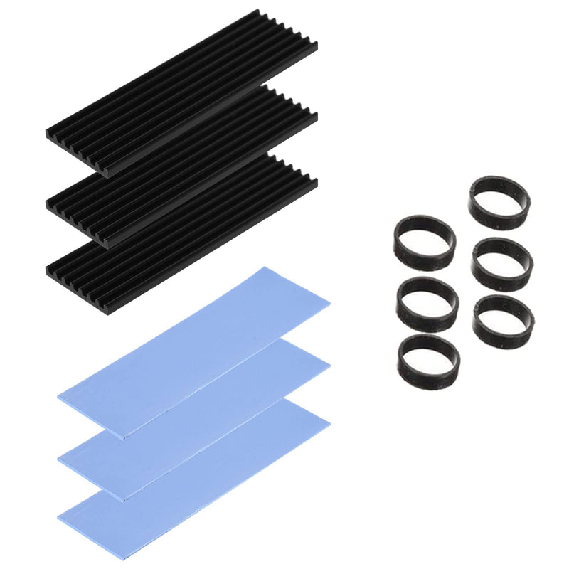 M2 SSD heatsink, 3 sets of M.2 thermal pads, cooler set heatsink, aluminum cooler with silicone thermal pad, semiconductor device cooler, heatsink 2280 PCIE NVME CPU cooling for 2280 M.2 SSD M2 heatsink rectangular
