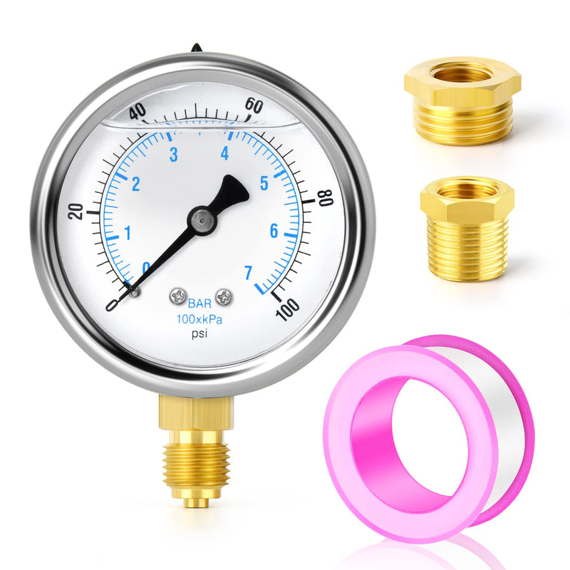 ERGAOBOY 0-7 Bar Stainless Steel 1/4" BSP 2.5" Inch FACE DIAL Liquid Filled Pressure Gauge WOG Water Oil Gas Lower Mount Lower Mount