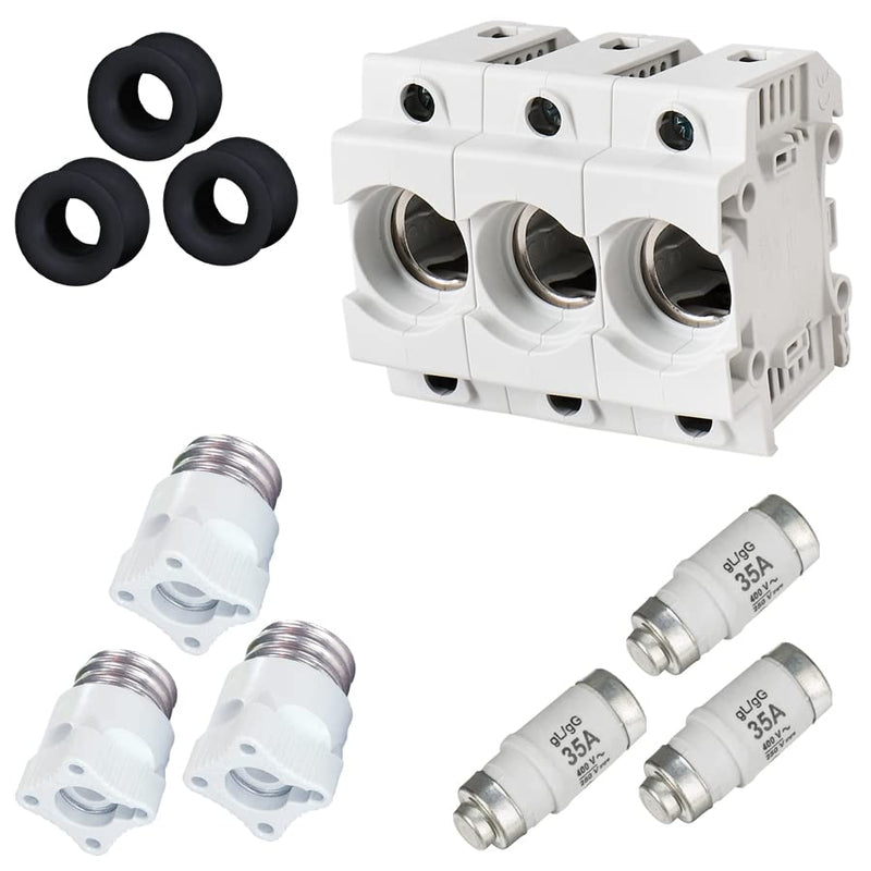 grenda-hammer® | Neozed fuse base with screw caps and 3x fuses (D02-3x35 Ampère (black)) D02 - 3x35 Ampère (black)