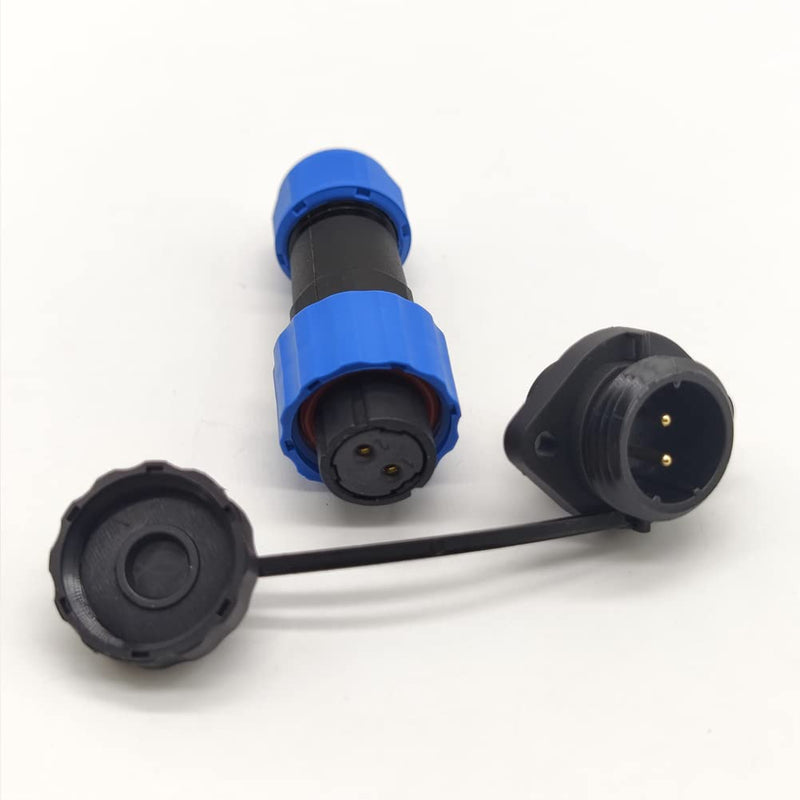 Elecbee Connector Aviation Plug SP17 IP68 2 Pin Female Plug and Male Socket 2 Holes Flange Straight Waterproof and Dustproof Satellite Cable Connector