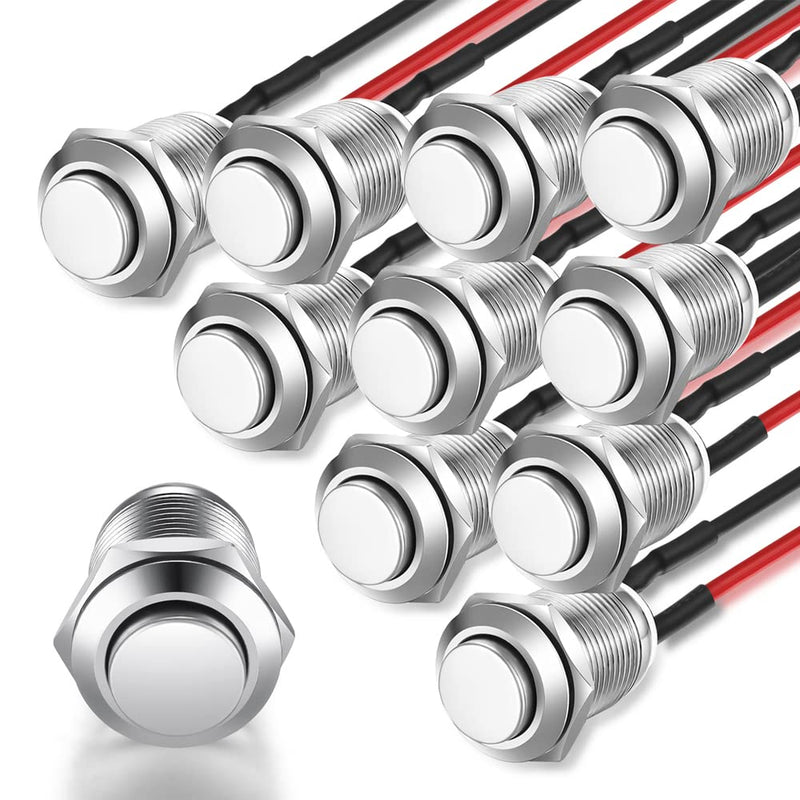 Gebildet 10 pieces 12 mm 2A/12 V/24 V/125 V/250 V waterproof push button momentary stainless steel button on off with wire (high head) SS-12 mm