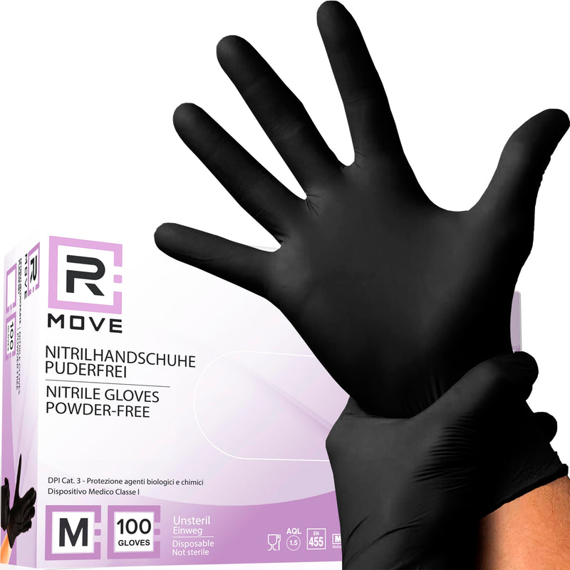 100 disposable gloves black M nitrile gloves powder-free, latex-free, disposable gloves, disposable gloves, nitrile gloves, black cooking gloves, medical examination gloves (M, black)
