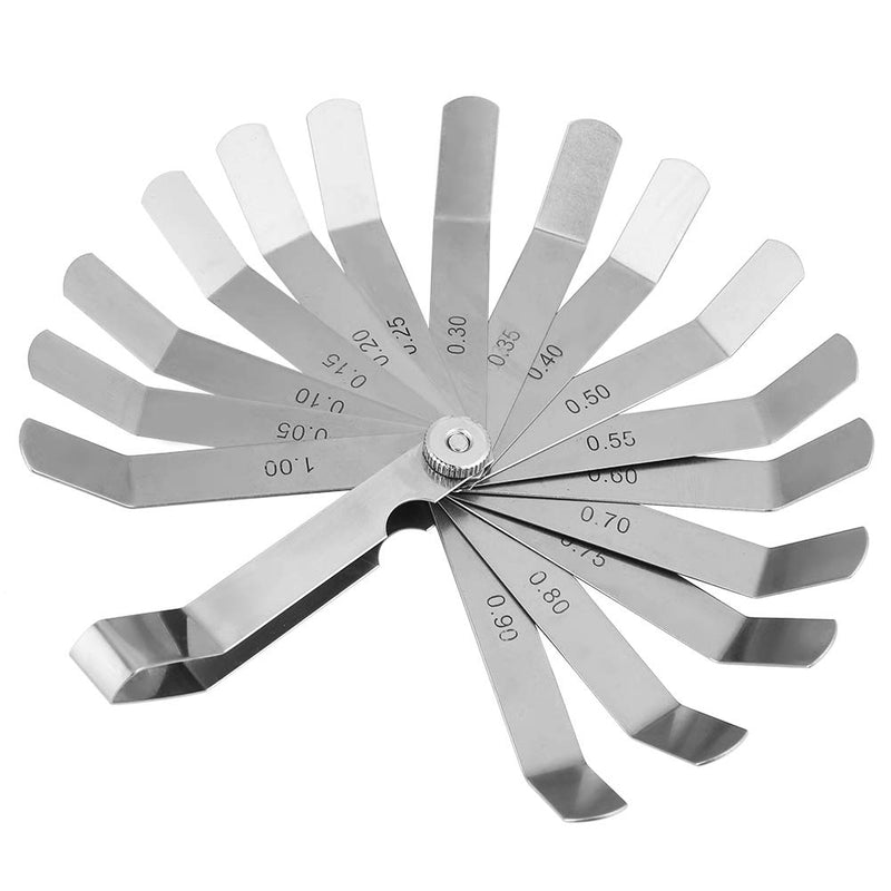 Joyzan Feeler Gauge, Curved Feeler Gauge 16 Sheet Feeler Gauge Double Marked Metric Imperial Measuring Tool Curved Gauge Measuring Gap Widths Thickness Gauges Measuring Gap Width Thickness