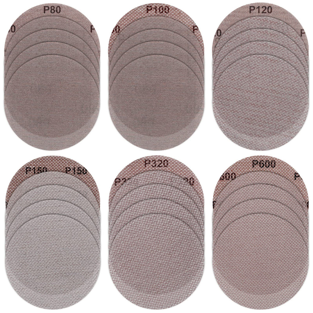 Pack of 30 sanding discs, sanding mesh, Velcro sanding discs, diameter 125 mm, dust-free sanding net, sanding disc, anti-blocking sanding pads, sandpaper for ceiling sanders, drywall sanders, 30 pieces