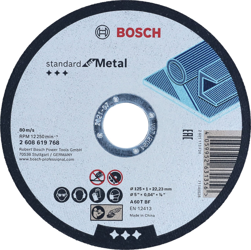 Bosch Accessories Professional 1x Standard for Metal Straight Cutting cutting disc (for sheet metal, steel, Ø 125 x 1 x 22, 23 mm, angle grinder accessories), Ø 125 mm