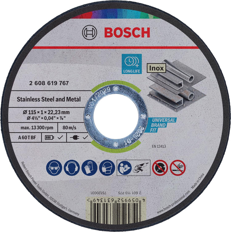 Bosch Professional 1x Standard for Metal Straight Cutting Trennscheibe (für Bleche, Stahl, Ø 115 x 1 x 22,23 mm, Zubehör Winkelschleifer) 1 piece Ø 115 mm