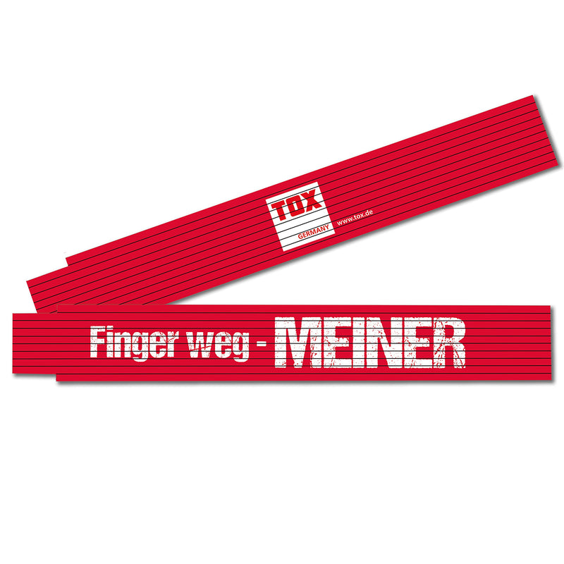 TOX folding rule 2m in red - meter rule with Finger Weg Meiner print - folding rule made of beech wood with angle measuring function and colored decimal numbers - accuracy class III - 9969006-1 piece