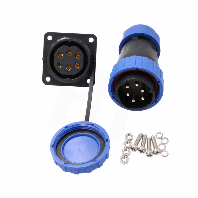 HangTon TY28 6 Pin 25A Screw Crimp Waterproof Connector Plug Socket Bulkhead Head Quick Disconnect for Outdoor Electrical Power Devices Screw Mount