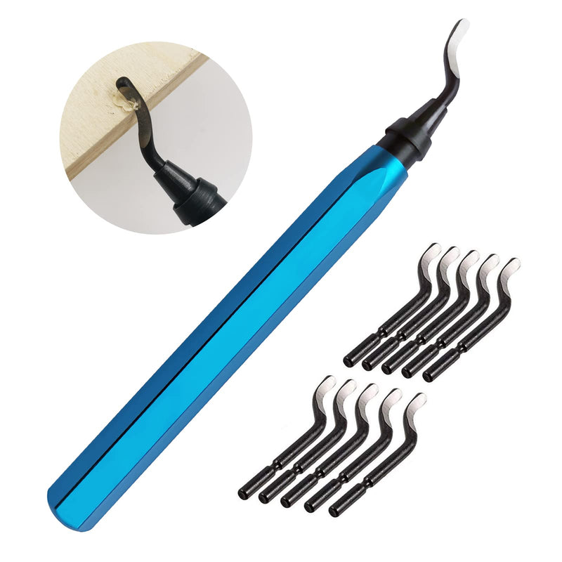 Deburring tool, CUKCIC metal deburring tool with 10 BS1010 blades, 360° rotating metal deburring handle, practical burr remover for aluminum copper plastic burr, 3D printing