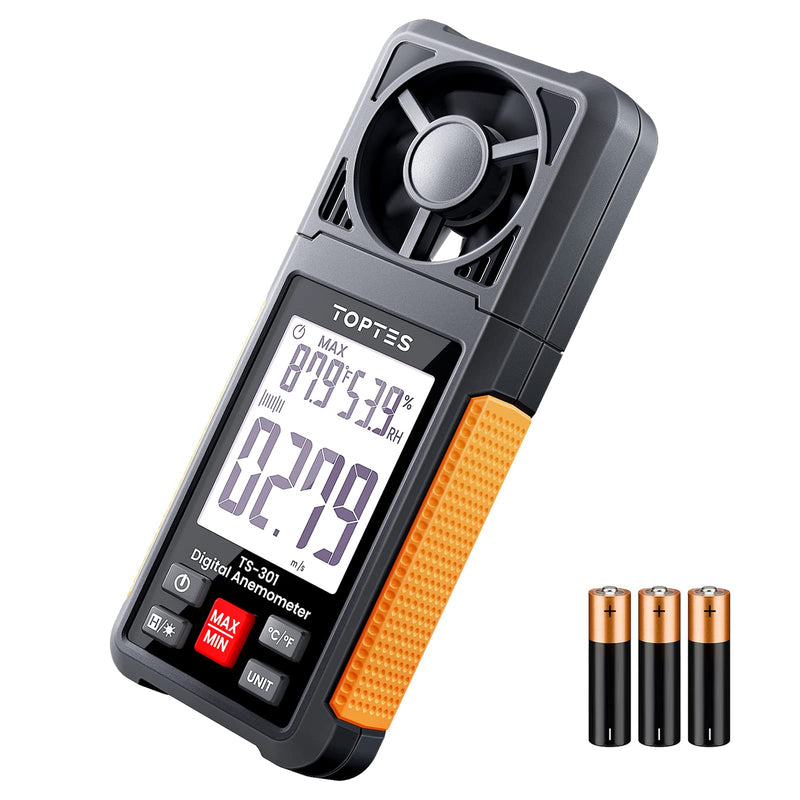 TopTes TS-301 Digital Anemometer with 2.26 Inch LCD Screen Anemometer Handheld Backlight Wind Speed Meter Gauge, Precise Wind Speed Measurement for HVAC Sailing/Surfing/Drone Orange
