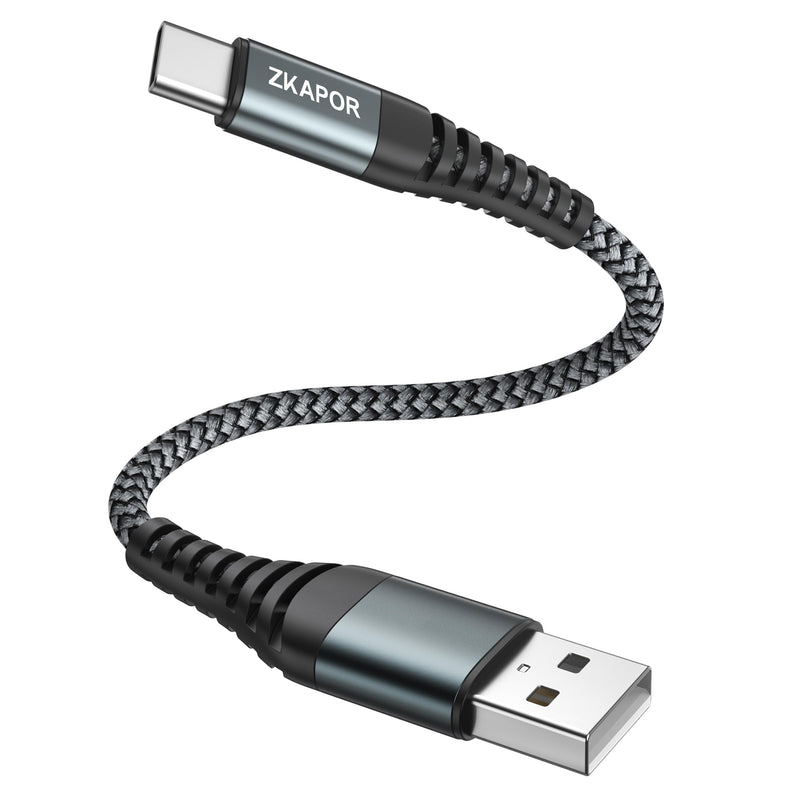 ZKAPOR USB C Cable Short 30 cm, Fast Charging Cable 3A Fast Charging Type C Cable | USB A auf USB C Kabel Kurz Nylon Ladekabel USB C Schnellladekabel Mit iPhone 17/16/15 Pro Max, Galaxy, Note, Huawei, Pixel gray 0.3 m